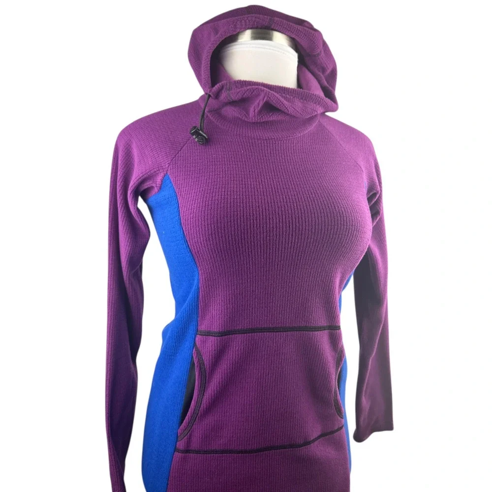 Melanzana Hooded Micro Grid Fleece Dress Hoody Purple & Blue Women’s Size Small - Picture 4 of 16